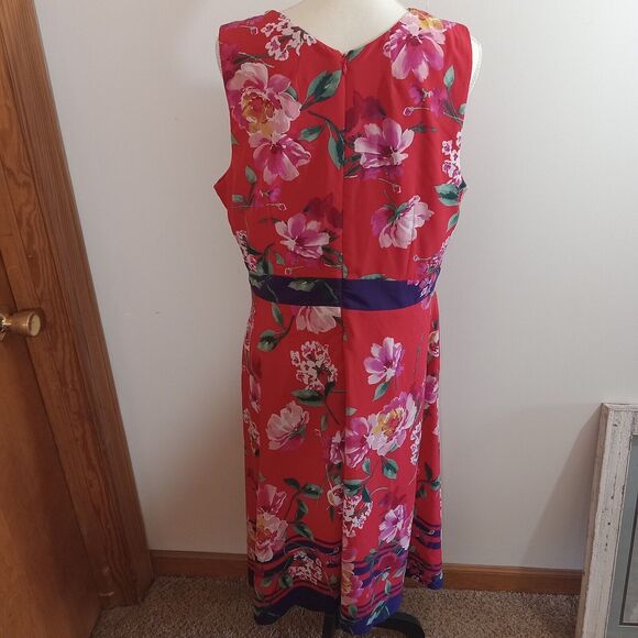 Chris McLaughlin Size 16 Dress Red Pink White Floral Maxi Faux Wraparound - Picture 8 of 15